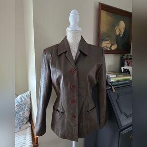 Forenza Womens Vintage Brown Leather Blazer Jacket Size 6